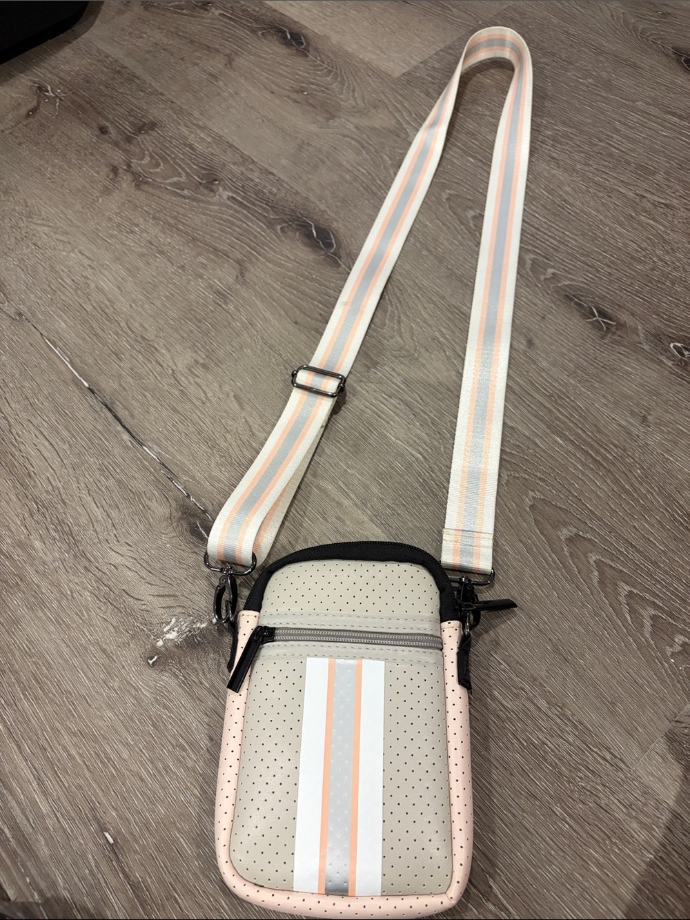HAUTE SHORE Neoprene Crossbody Pouch in Cream, Light Pink & White